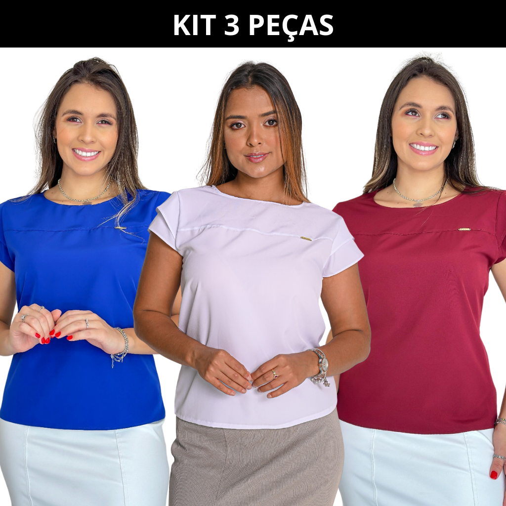 Blusa Feminina Manga Curta Sedinha Gross Blusinha Estilosa Trabalho Social Basica Elegante Feminina