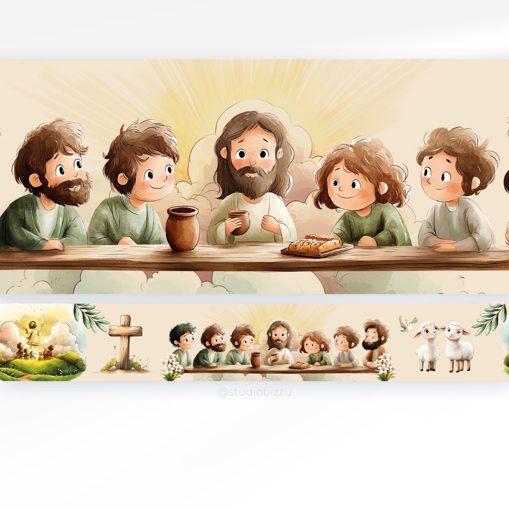 Faixa Decorativa Adesiva Infantil para Quarto de Criança no Tema de Jesus em Aquarela em Oferta na Shopee