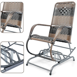 Cadeira Poltrona Vovo De Balanço 4 Molas Com Fibra Sintética Listrada Cor Marrom em Oferta na Shopee