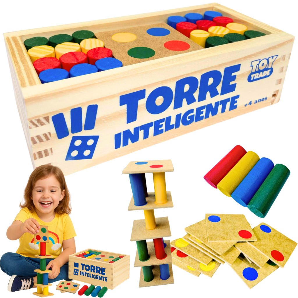 Torre Inteligente de Madeira Jogo Educativo Premium Coordenação Motora Brinquedo Infantil ...