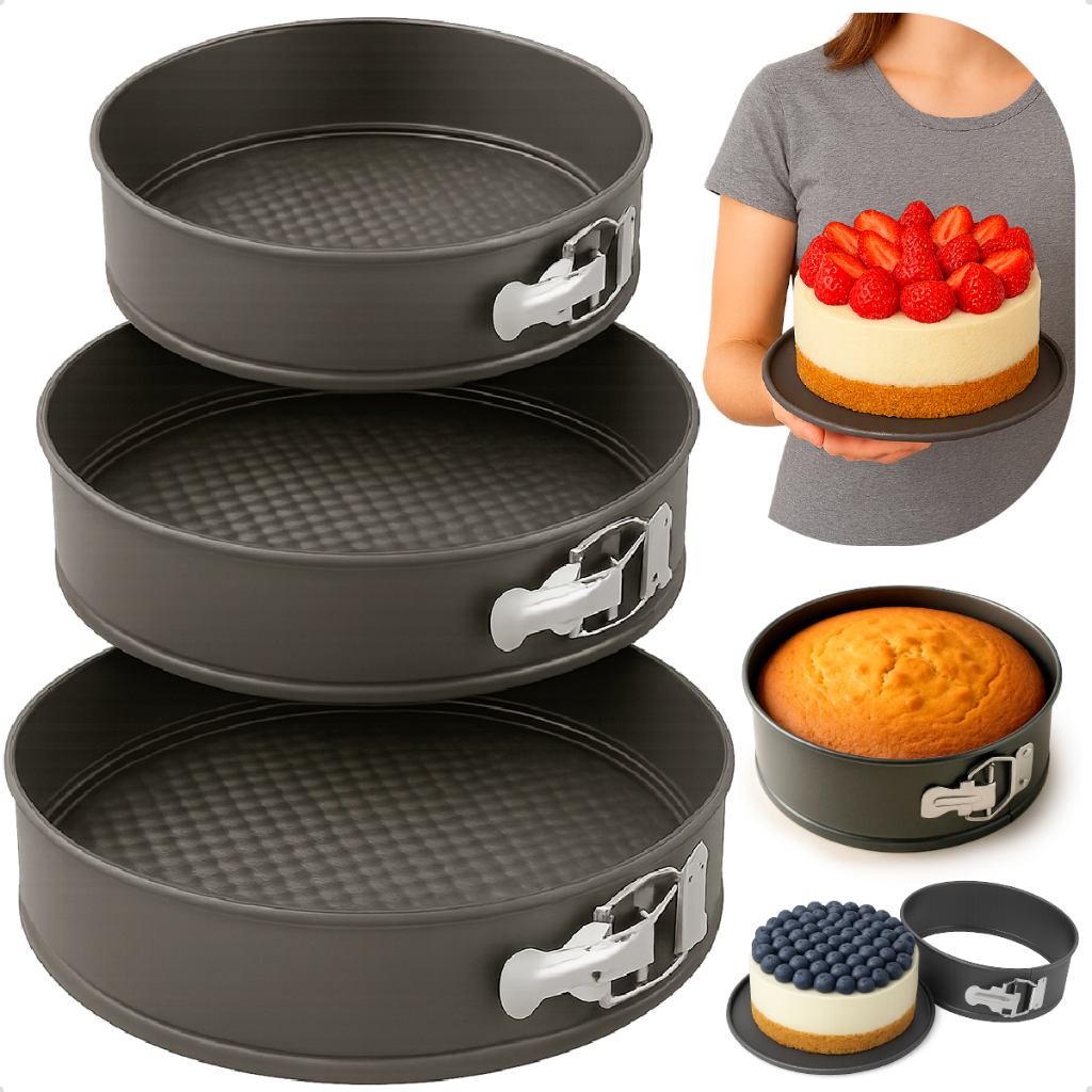 Conjunto 3 Formas Com Fundo Removível Antiaderente Para Bolo, Torta, Pudim E Muito Mais