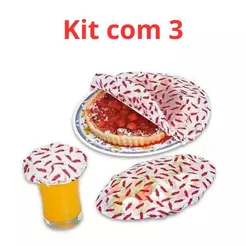 Kit 3 Tampa Cobre Fácil Ajustavel Copo Travessa Tigela Prato 3 Tamanhos Diferentes PMG Sortido