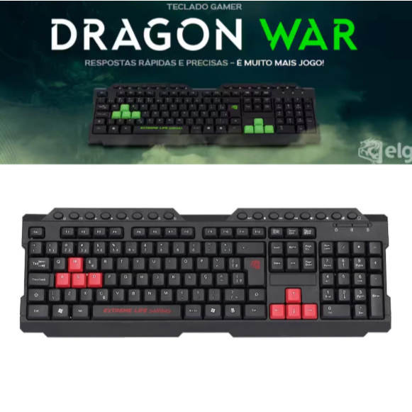 Teclado Gamer Dragon War ELG – 16 Teclas Multimídia, USB, Base Antiderrapante | TGDW2