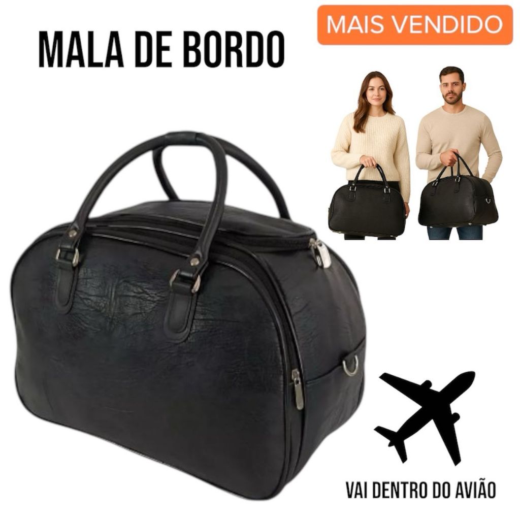 Mala Bolsa de Mão Viagem Bordo 10 KG Feminina e Masculina Couro Ecológico