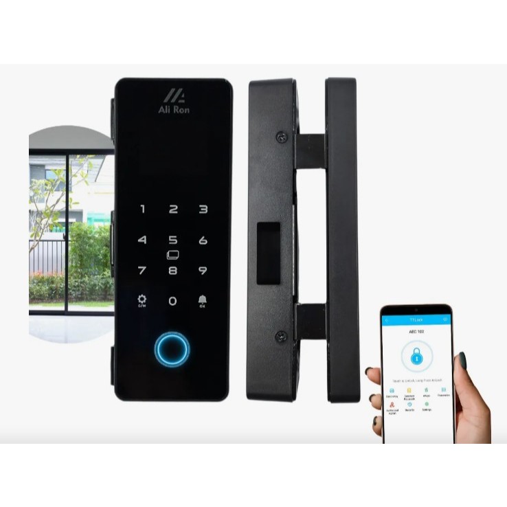 Fechadura Digital Porta Vidro X3 App Tuya Biometria Universal Senha e Tag Moderna Bloqueio de impressões digitais