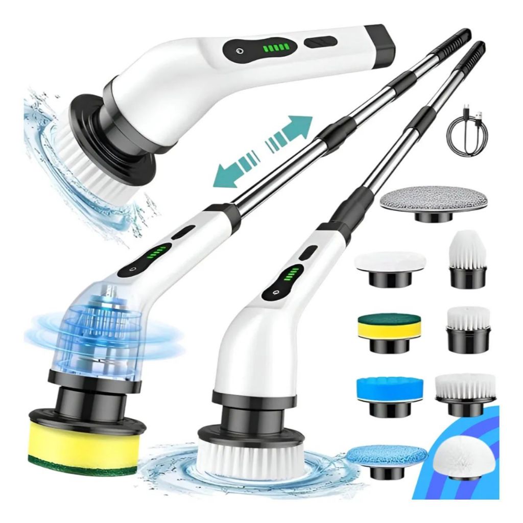 Esfregão Elétrico 9 em 1 Recarregável 360° Multiuso para Vidro, Piso, Parede. Sem Fio e Ca...