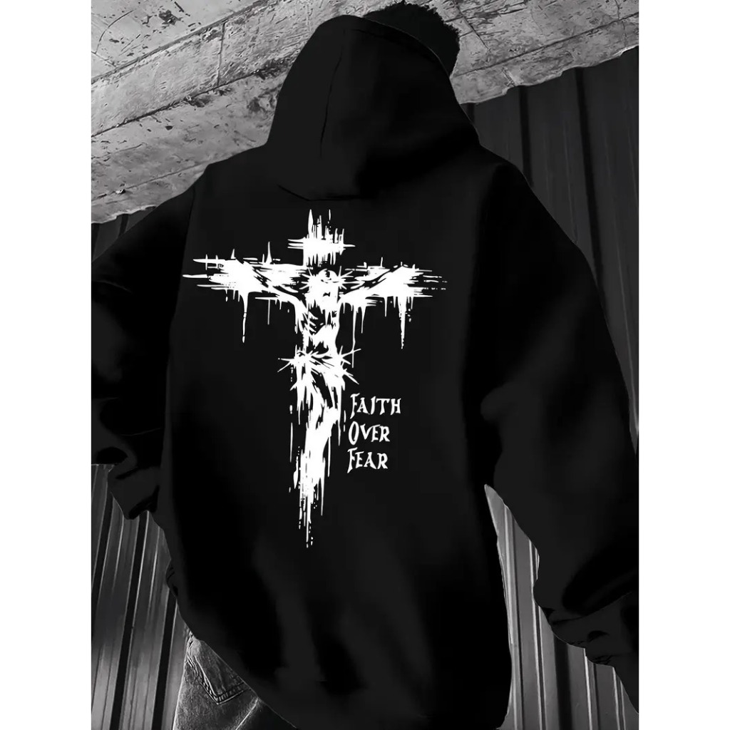 Moletom canguru Blusa de frio com capuz Cruz Cristã Casaco agasalho