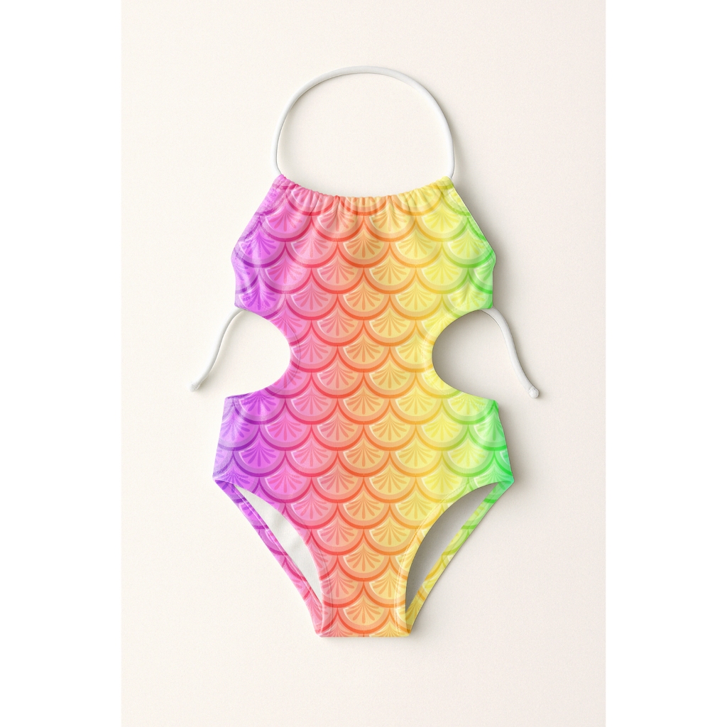 Maiô Infantil Frente Única Menina Feminino Moda Praia Natação Banho Estampas Escamas De Sereia