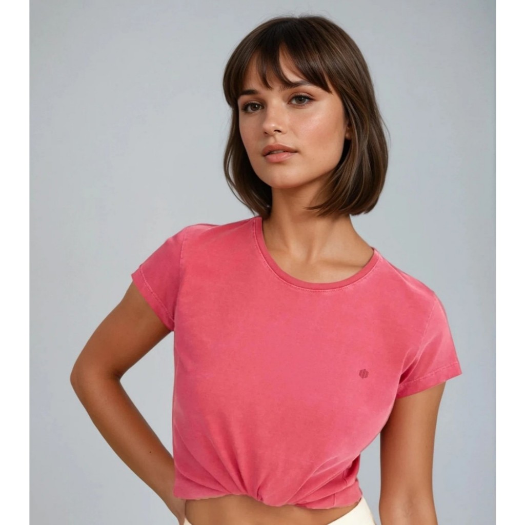 Camiseta Baby Look Estonada de Algodão Feminina