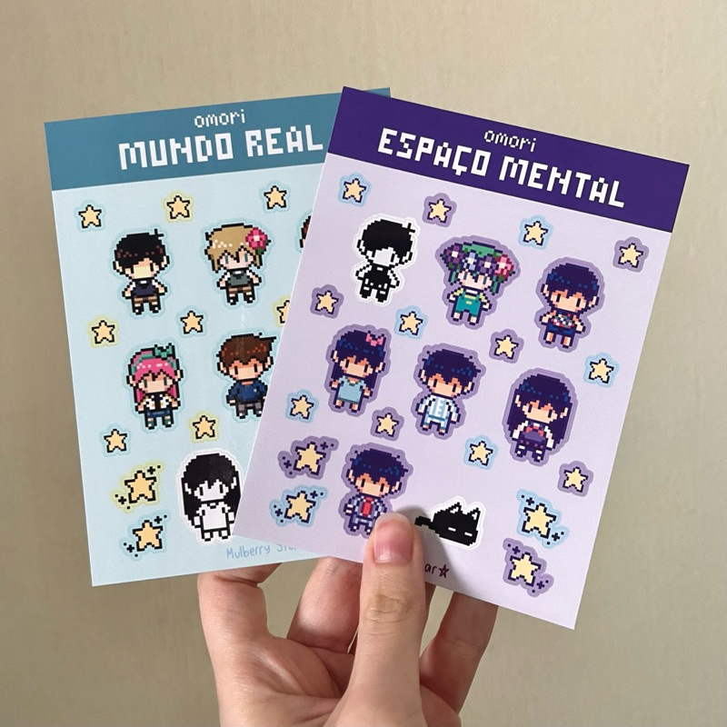 Cartela de adesivos omori omocat game