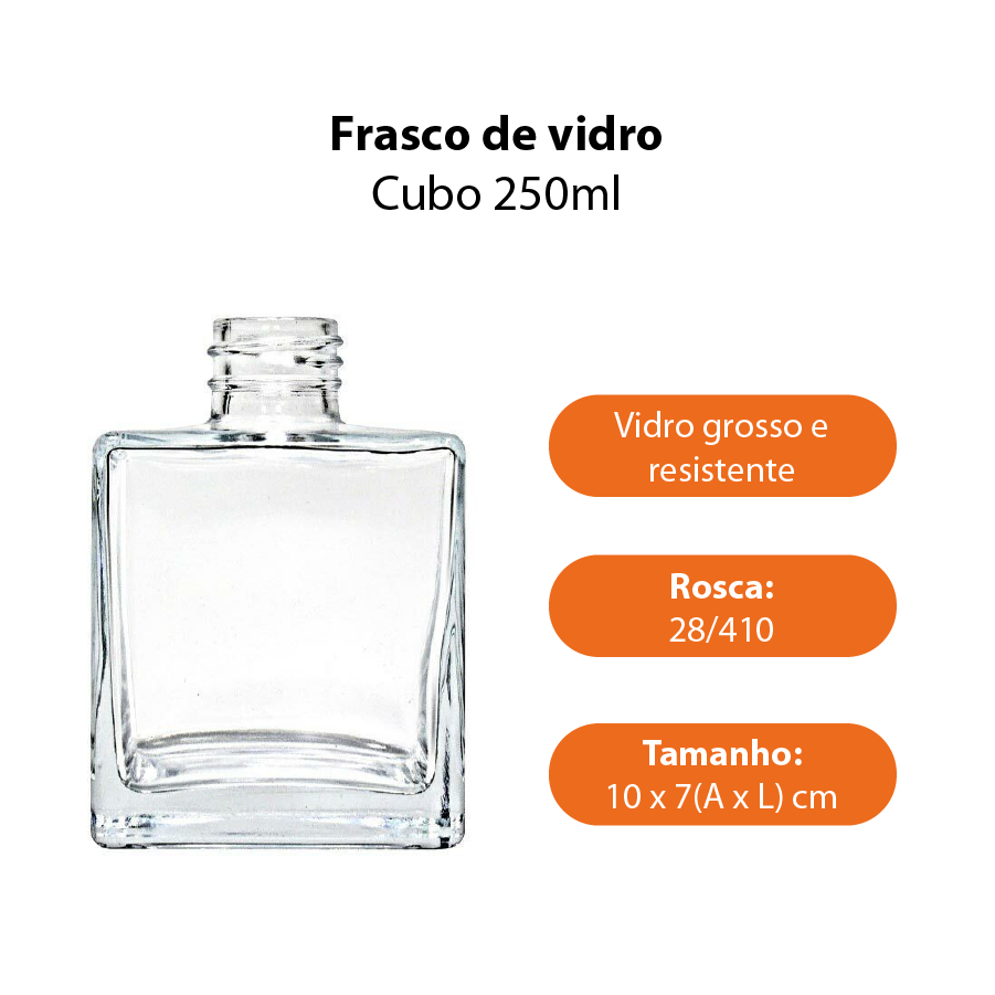 Kit 10 Frascos Cubo Vidro Cristal 250ml Difusor de aromas Aromatizador/home spray/sabonete