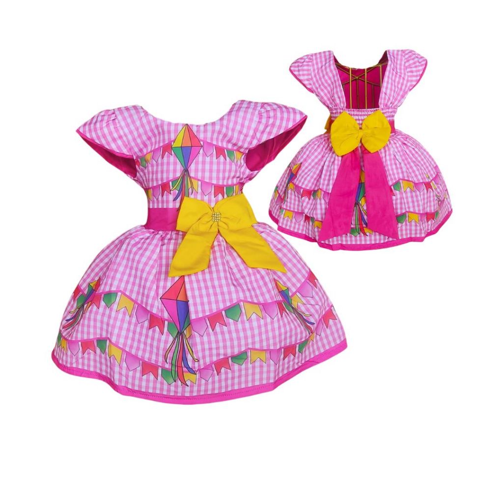 Vestido de Festa Junina Xadrez Caipira Quadrilha Arraiá Country Infantil Menina