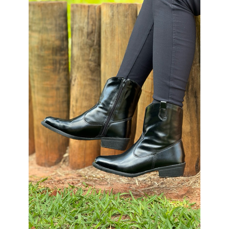 Bota feminina Texana com Ziper Salto Baixo