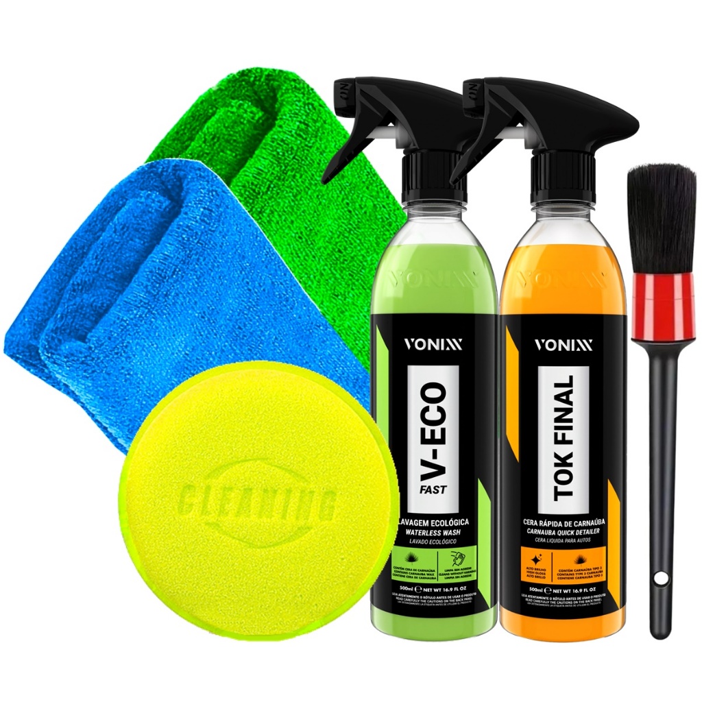 Kit Vonixx Limpeza Completa Lava Seco V-Eco Cera Spray Carnaúba Tok Final Luva Toalha Microfibra Pincel Karbox Oferta