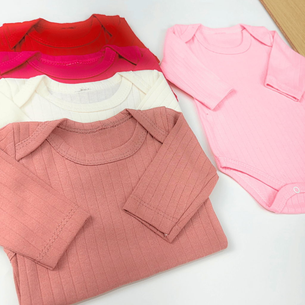 Kit 5 Peças Body Canelado Infantil Meia Estação Cores Variadas Menina Menino RN P M G