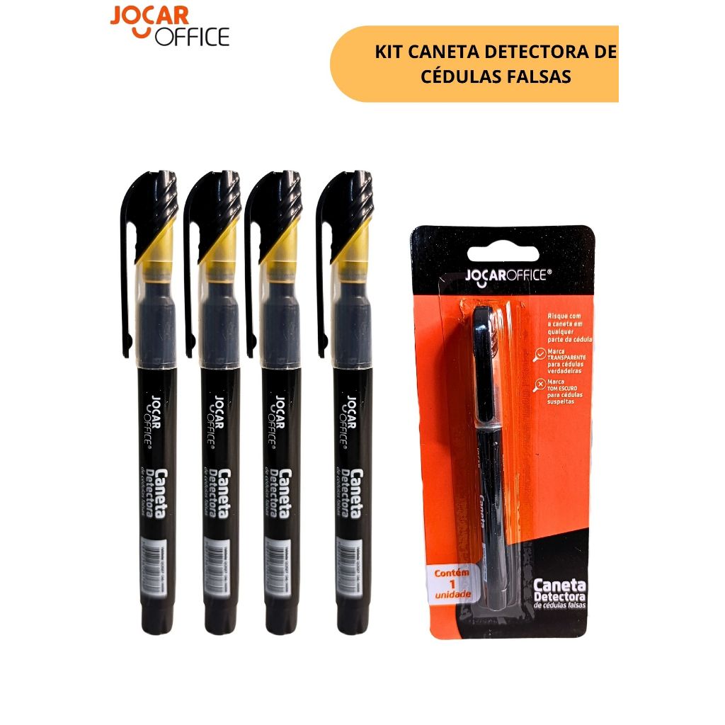 KIT 4 CANETAS DETECTORA DE DINHEIRO FALSO JOCAR OFFICE