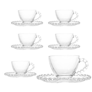Jogo De Xícaras E Pires Em Vidro Transparente 12 Peças – 100ml Ideal para Café, Chá e Bebi...