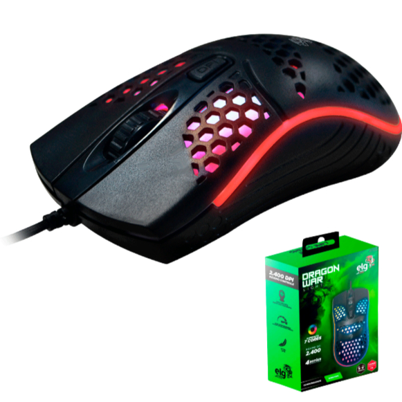 Mouse Gamer ELG Dragon War Light – 12400 DPI, LED 7 Cores, Ultra Leve 70g | MGDWL