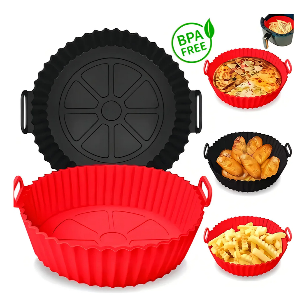 Kit 02 Forma Cesto de Silicone Reutilizável Protetor Air Fryer Microondas