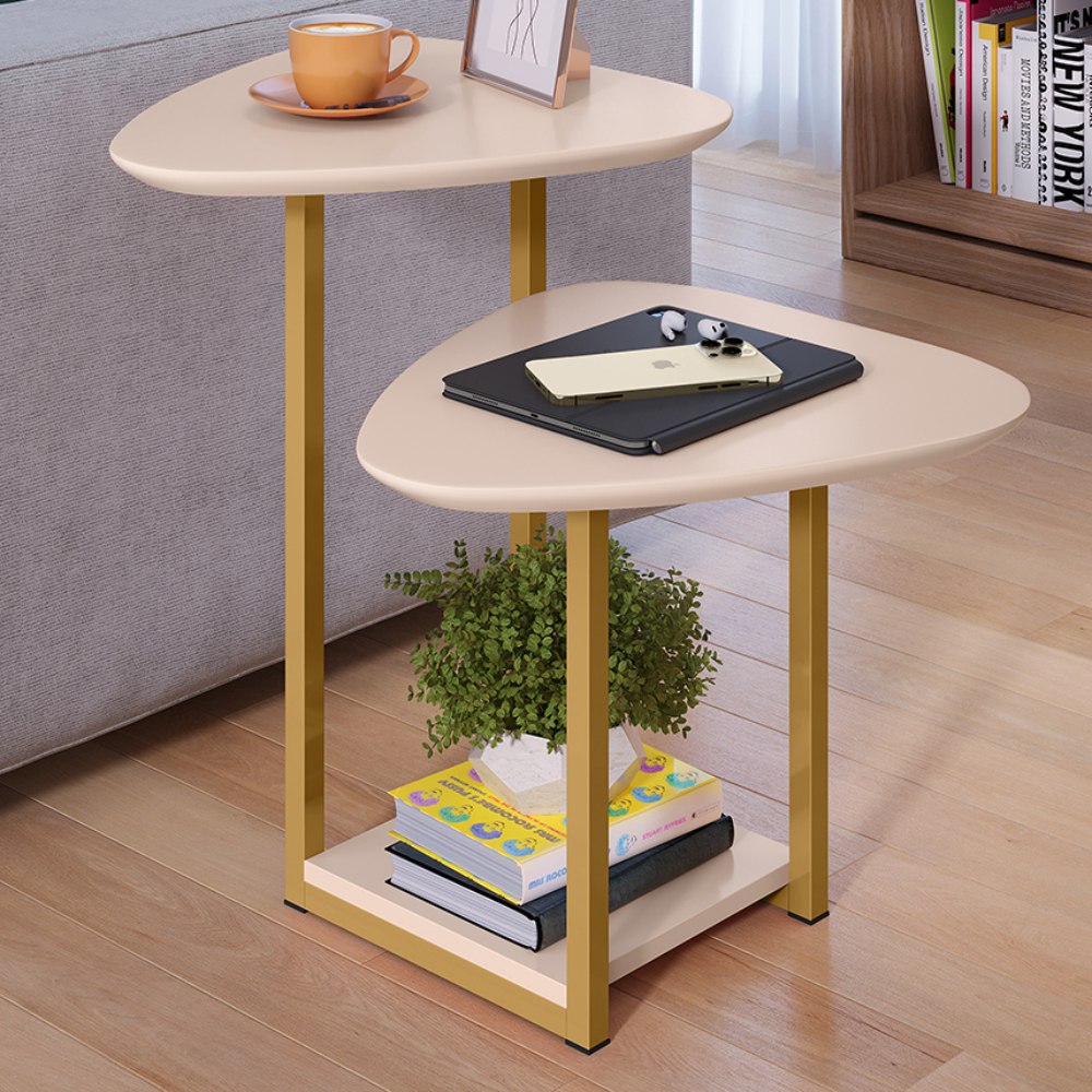 Mesa Apoio Lateral Sala DECORAÇÃO com 2 Tampos Pés de Ferro Industrial Porta Revista Sofia
