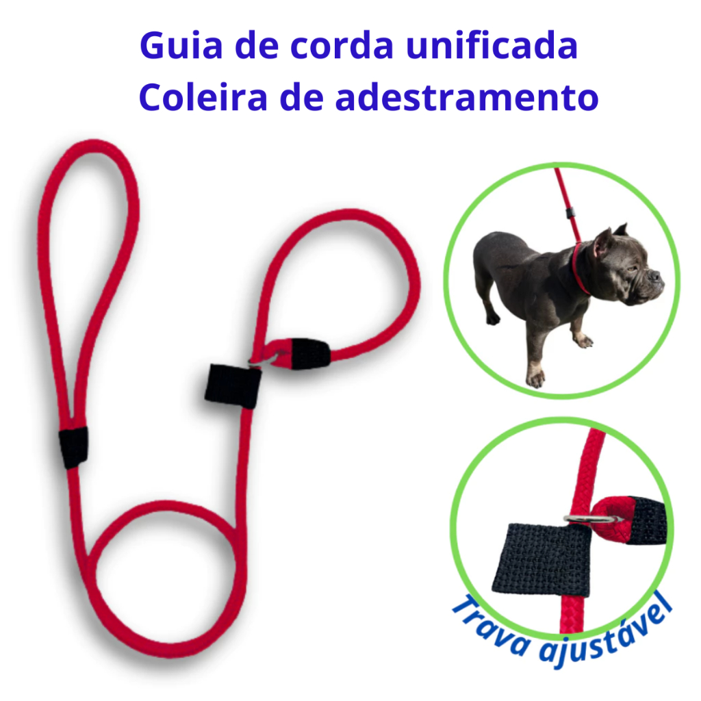 Guia De Corda Unificada 1,50m ou 2,00m - Coleira De Adestramento Cães