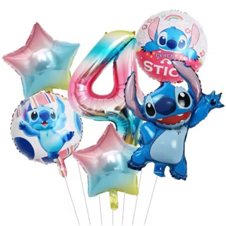 Kit 6 Balões Metalizado Lilo Stitch&* Estrela Tie Dye Número 4 em Oferta na Shopee