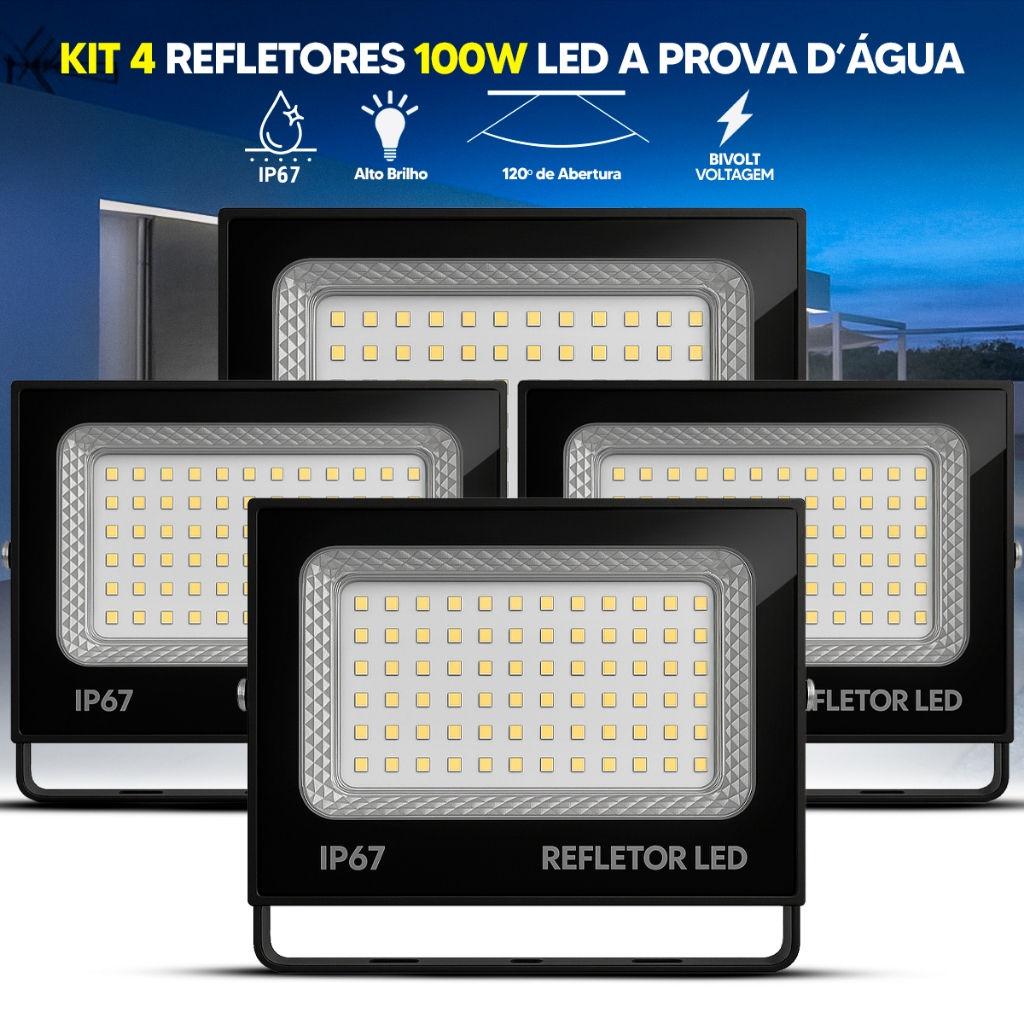 Refletor LED 100W Holofote Max Alumínio Bivolt IP67 Branco Frio 6500K Alta Potência Prova D'Água