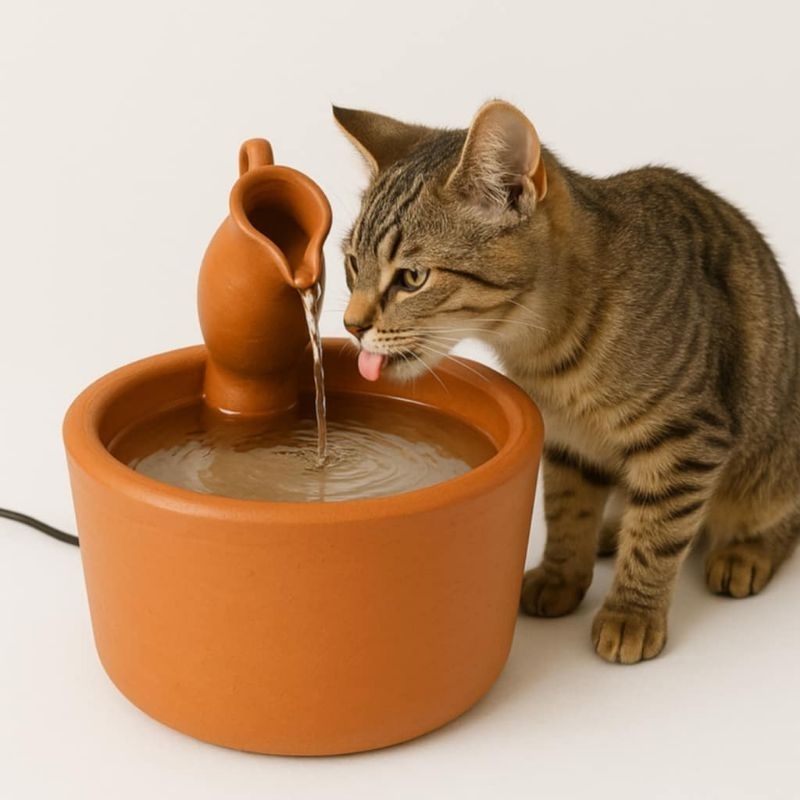 Fonte de Barro para Pet com Bomba Bivolt | Água Fresca Natural | Impermeabilizada – 18x18cm
