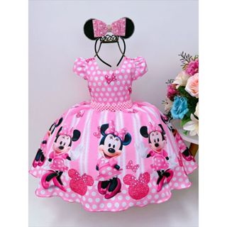Vestido Infantil Minnie Rosa Vestido Temático Infantil em Oferta na Shopee