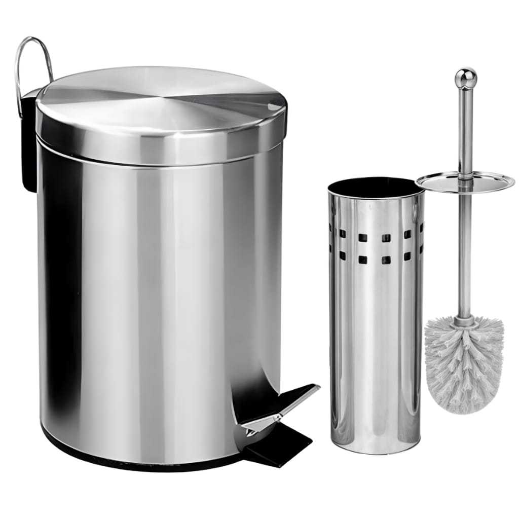 Kit Lixeira Inox 5L ou 3L com Cesto Removível e Pedal + Escova Sanitária