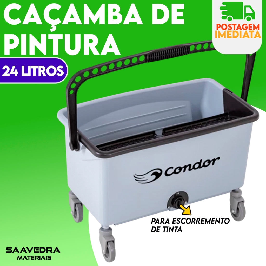 Caçamba para Pintura Plástico 24 Litros Rolo Tintas Menor Preço Condor
