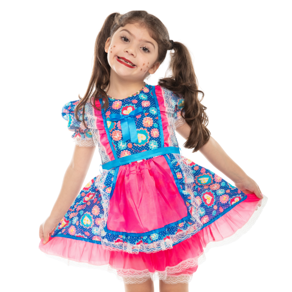 Vestido Festa Junina Quadrilha Infantil Rodado Estampado Princesa Menina Juvenil Bebê Luxo