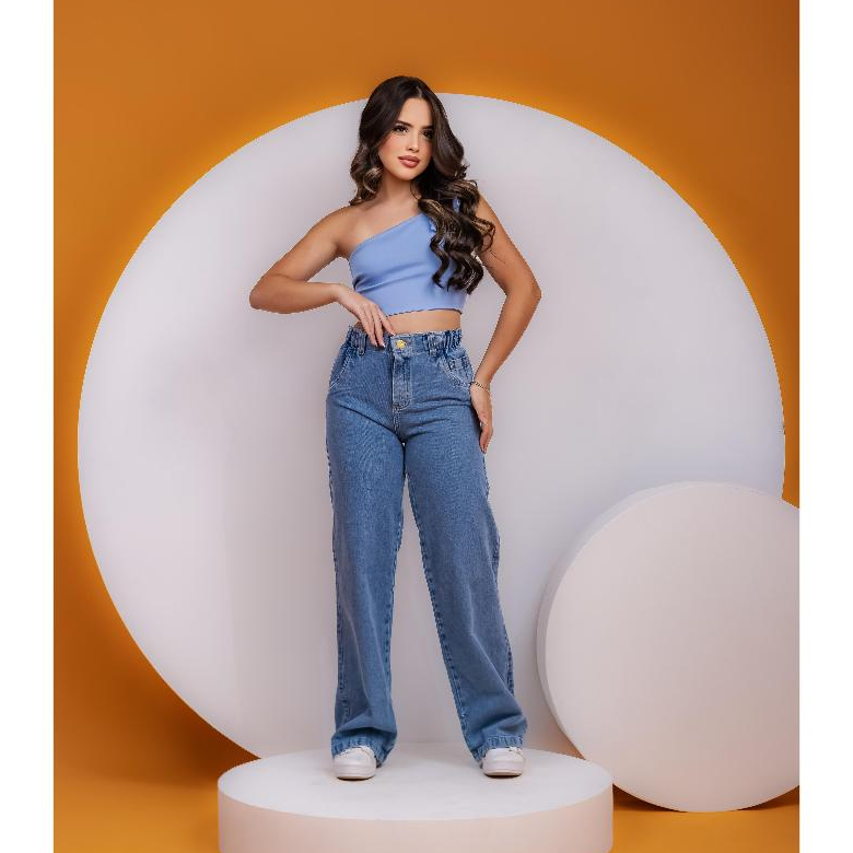Calça Jeans WideLeg Juvenil  Teen Feminino Elástico Na Cintura 10 12 14 16 em Oferta na Shopee