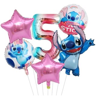 Kit 6 Balões Metalizado Decoração De Aniversario Lilo Stitch&* Estrela Rosa Número 5 Tie Dye em Oferta na Shopee