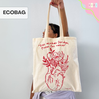 Ecobag Das Minhas Feridas Flores Fez Nascer sacola ecológica,escola,faculdade, curso,personalizado,brinde,praia,moda em Oferta na Shopee