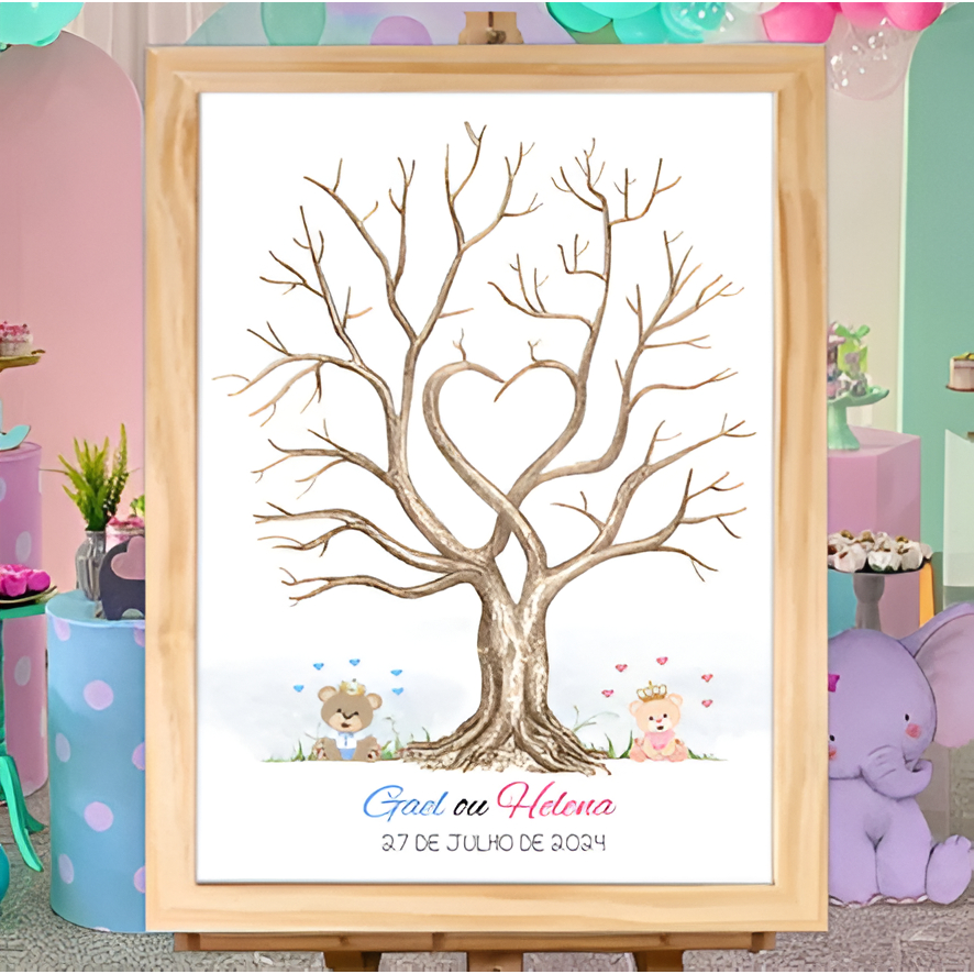 Quadro Decorativo Chá Revelação Digitais Ursinhos Personalizado