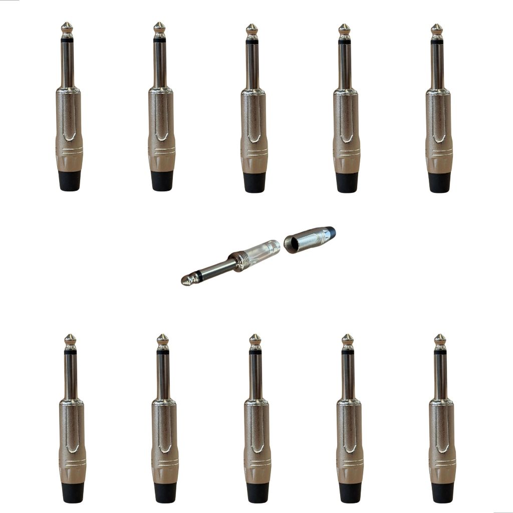 Kit 10 Plug P10 Mono Metal Niquelado Ponta Preta Bertô em Oferta na Shopee