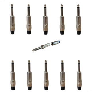 Kit 10 Plug P10 Mono Metal Niquelado Ponta Preta Bertô em Oferta na Shopee