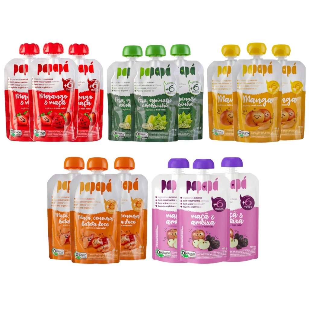 Papinha Orgânica Natural Papapá Combo 5 Sabores 100g 15un