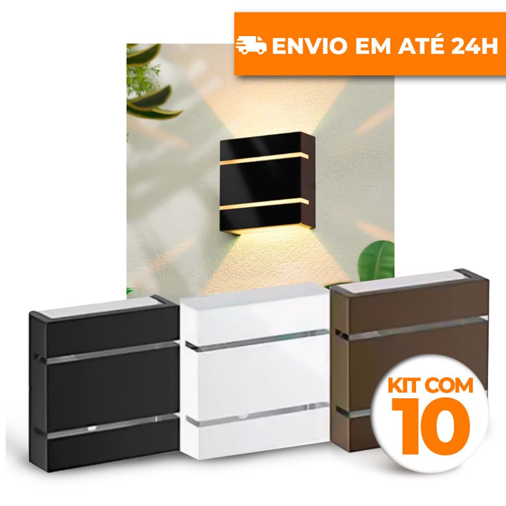 KIT 10 ARANDELA 2 FRISOS ÁREA EXTERNA ILUMINAÇÃO PAREDE MURO
