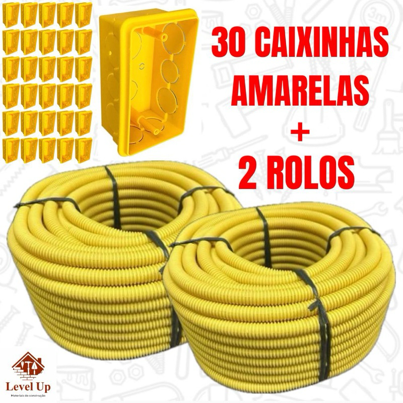 Conduíte Eletroduto Corrugado Kit 2 Unidades + 30 Caixinhas Amarela 4x2 em Oferta na Shopee