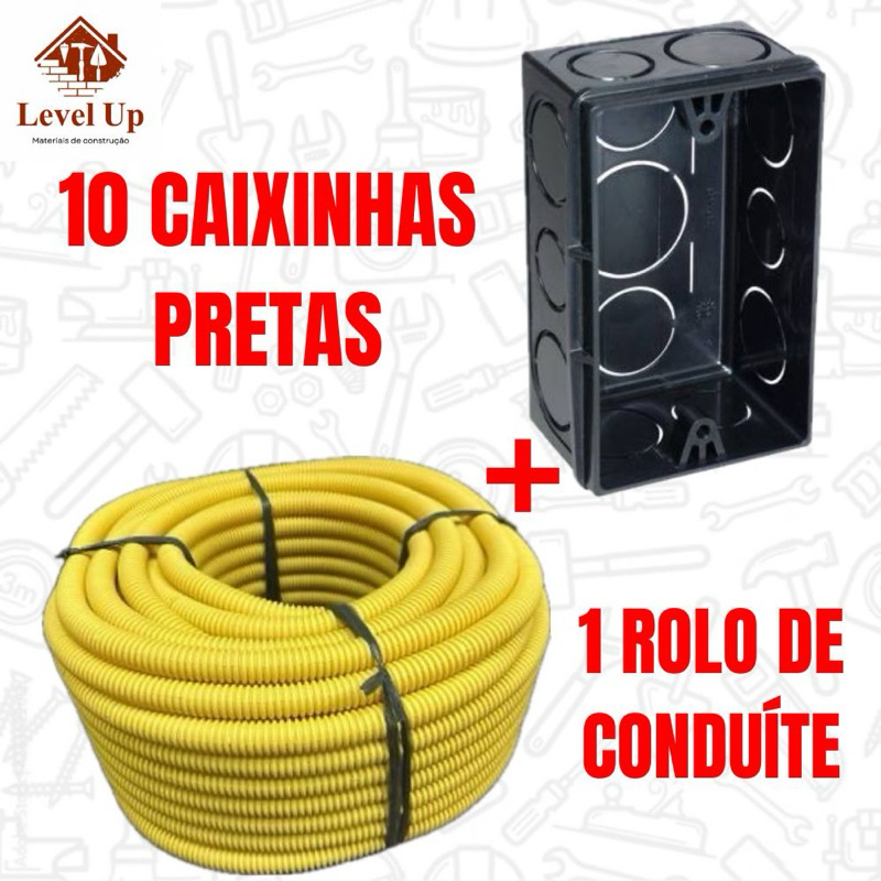 Conduíte Eletroduto Corrugado Reforçado Kit + 10 caixinhas 4x2 preta em Oferta na Shopee