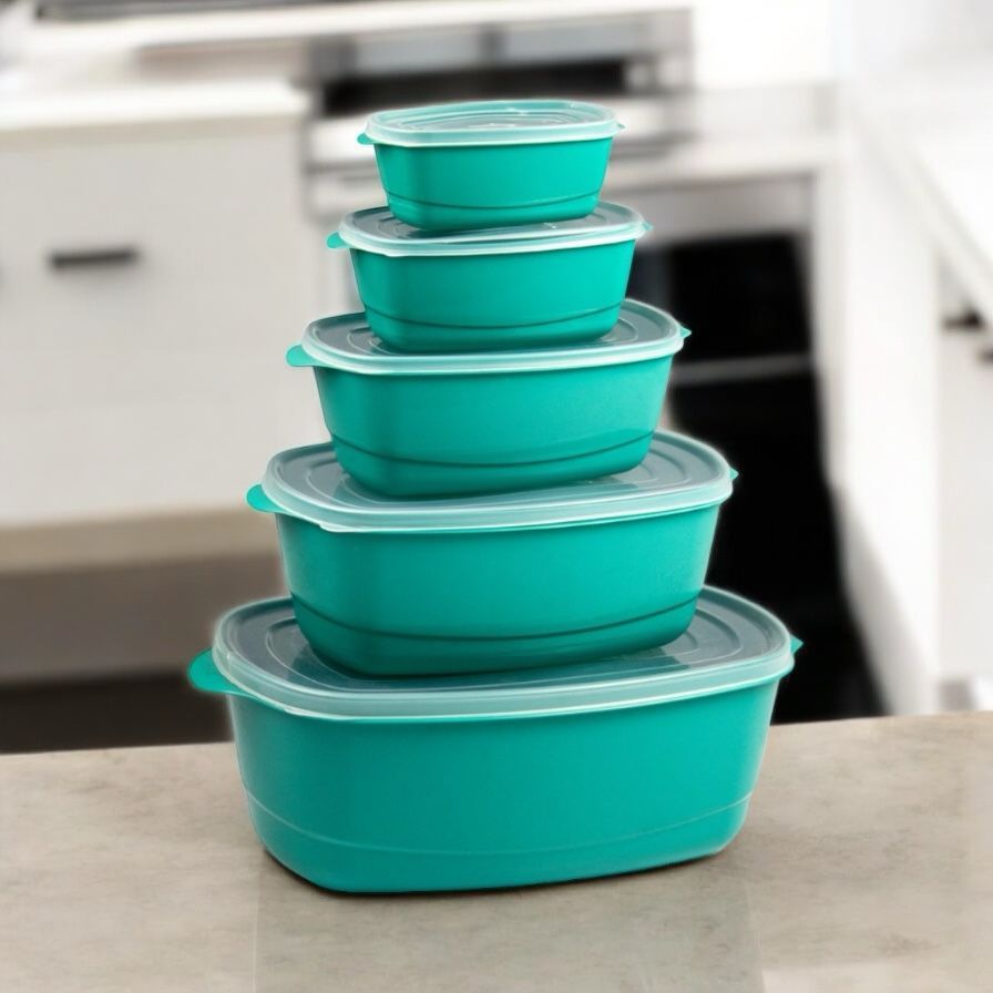Kit com 5 Potes Plásticos Retangulares Multiuso Mantimentos Cozinha Utilidades