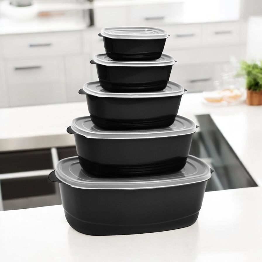 Kit com 5 Potes Premium Retangulares Multiuso Mantimentos Cozinha Utilidades