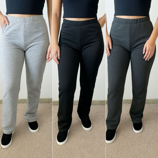Calça flare feminina moletom casual moletinho em Oferta na Shopee