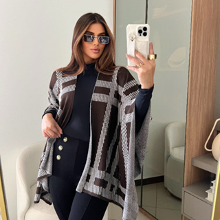 Poncho Capa Blusa Feminina De Inverno Tricô Longo Sobretudo em Oferta na Shopee