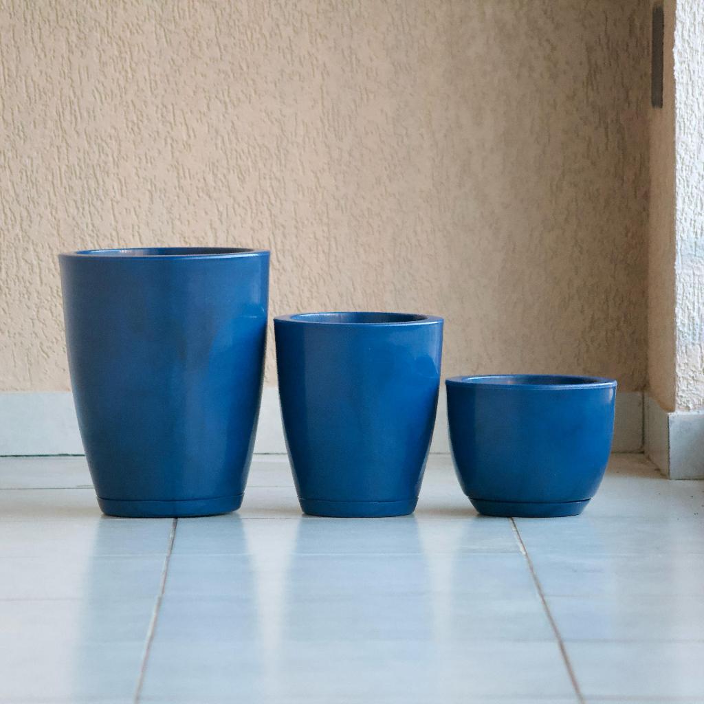 3 Vasos para Plantas Decorativo Grande Liso Polido Estilo Vietnamita Cone Bojo Marmorizado...