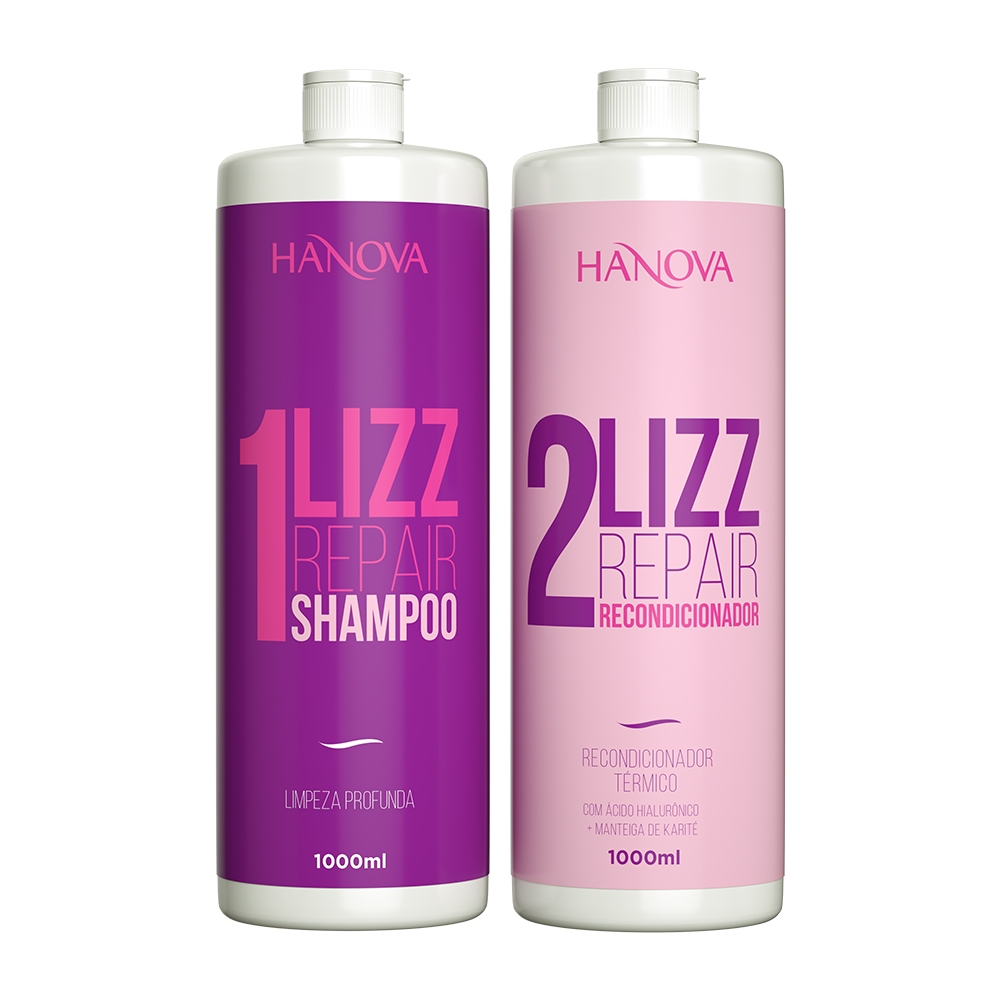 Kit Lizz Repair Hanova 1000ml – Alinhamento capilar orgânico com brilho, maciez e menos volume.