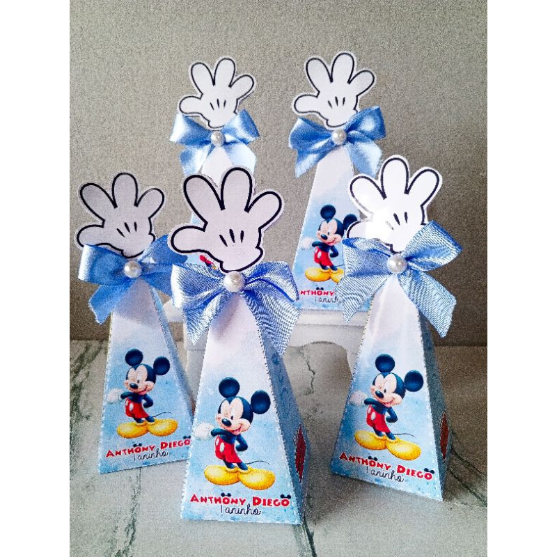 Kit 10 Caixinhas Pirâmides Festa Mickey, Lembrancinhas Aniversário Personalizadas.