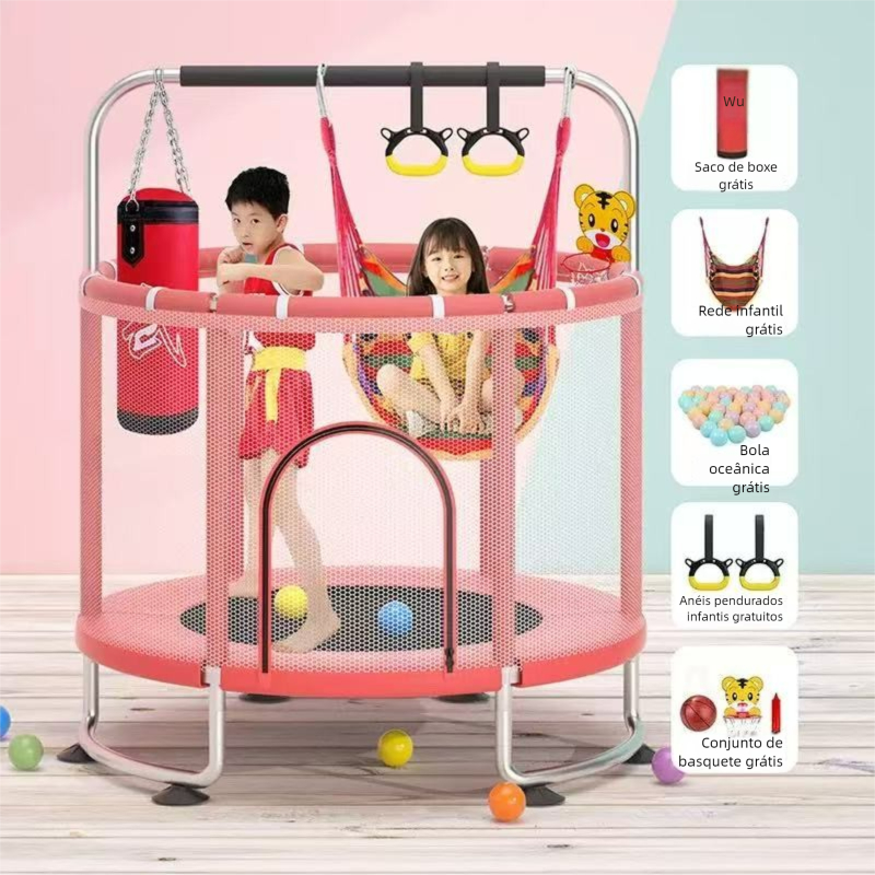 Conjunto completo de trampolim infantil suspenso 1,4m pequena rede de proteção para trampolim--5818 em Oferta na Shopee